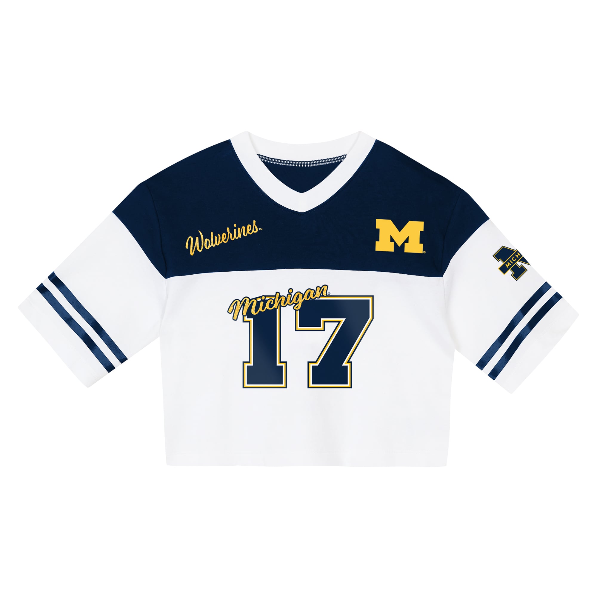 Ensemble T-shirt à col en V et short Outerstuff bleu marine/blanc Michigan Wolverines pour filles (taille préscolaire)